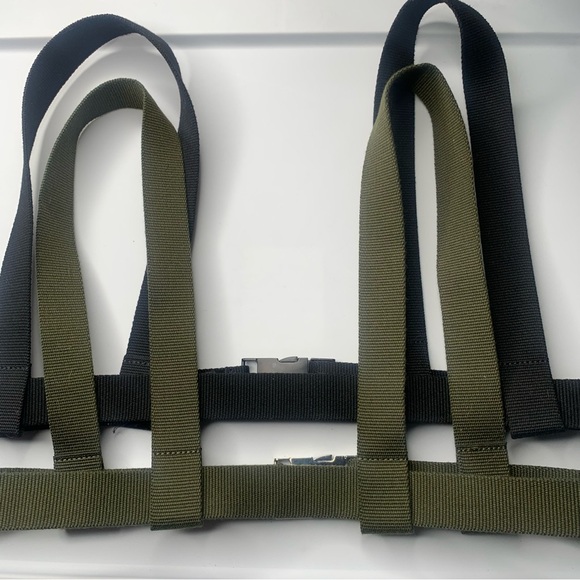 Zara Harness Belt Bundle Canvas Green Black Metal Clasp Sz 32 Med - Picture 4 of 7